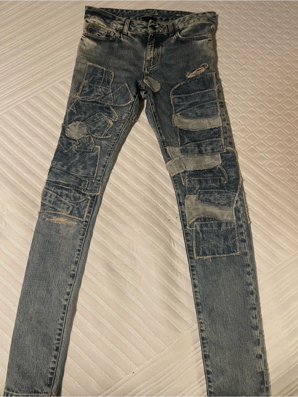 Saint Laurent Distressed Patchwork Skinny Jeans - Blue